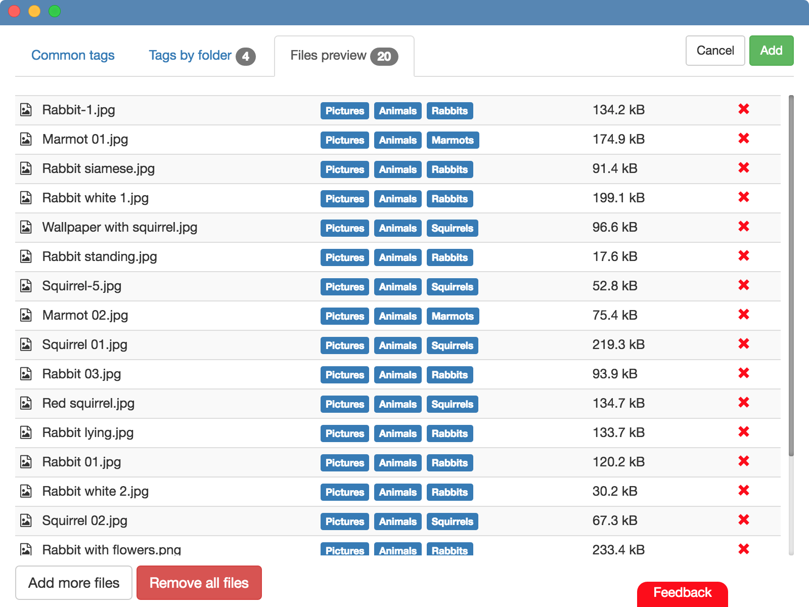 Example of files adding with TagFlow