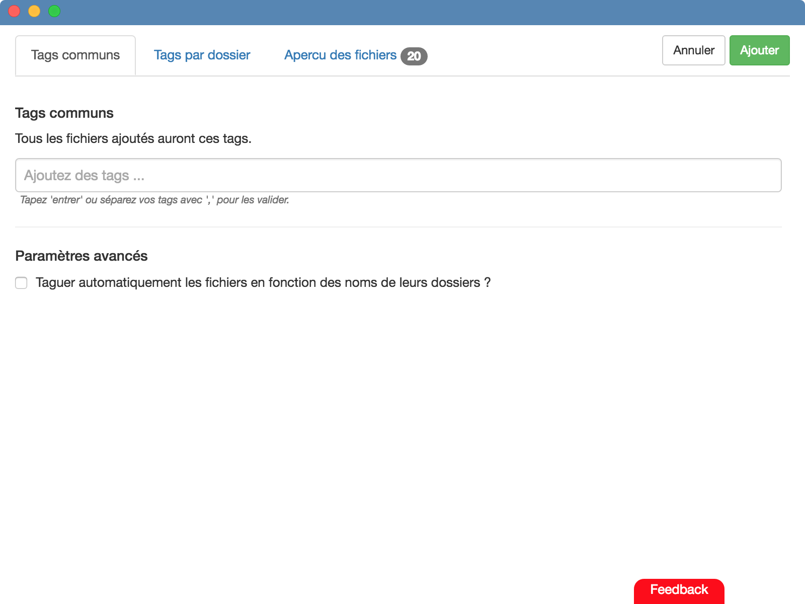 Exemple de l'ajout de fichers avec TagFlow