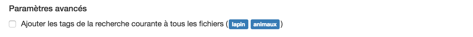 Proposition d'ajout des tags de la recherche courante